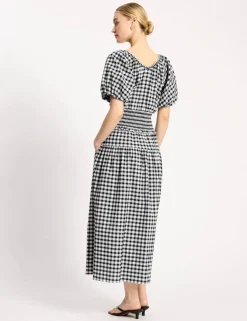 Cotton Rich Gingham Midi Waisted Dress