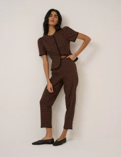 Cotton Rich Gingham Tapered Cropped Trousers