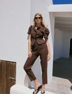 Cotton Rich Gingham Tapered Cropped Trousers