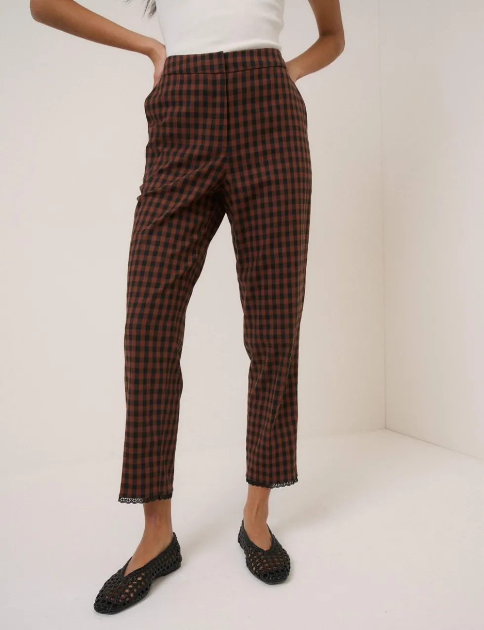 Cotton Rich Gingham Tapered Cropped Trousers