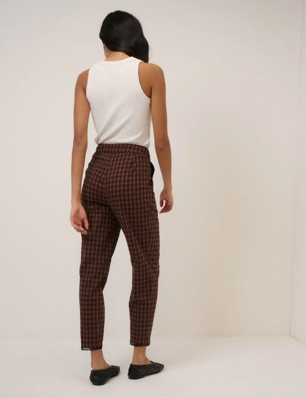 Cotton Rich Gingham Tapered Cropped Trousers