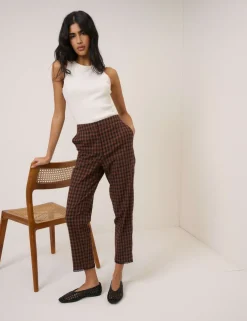 Cotton Rich Gingham Tapered Cropped Trousers
