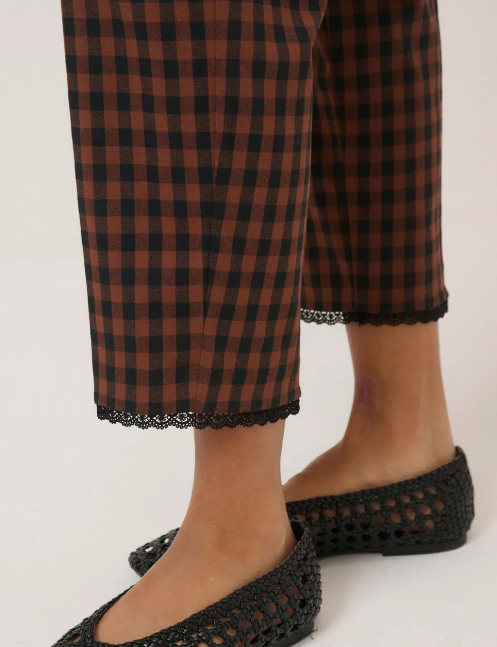 Cotton Rich Gingham Tapered Cropped Trousers