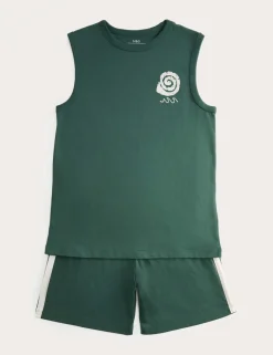 Cotton Rich Green Vest Pyjama Set (6-16 Yrs)