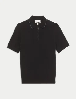 Cotton Rich Half Zip Knitted Polo Shirt