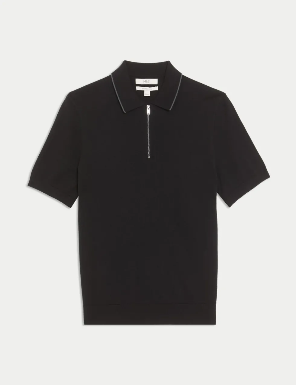 Cotton Rich Half Zip Knitted Polo Shirt