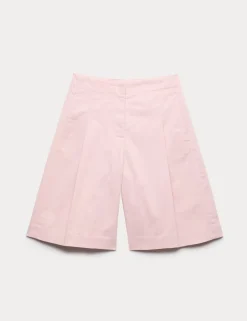 Cotton Rich High Waisted Pleat Front Bermuda Shorts