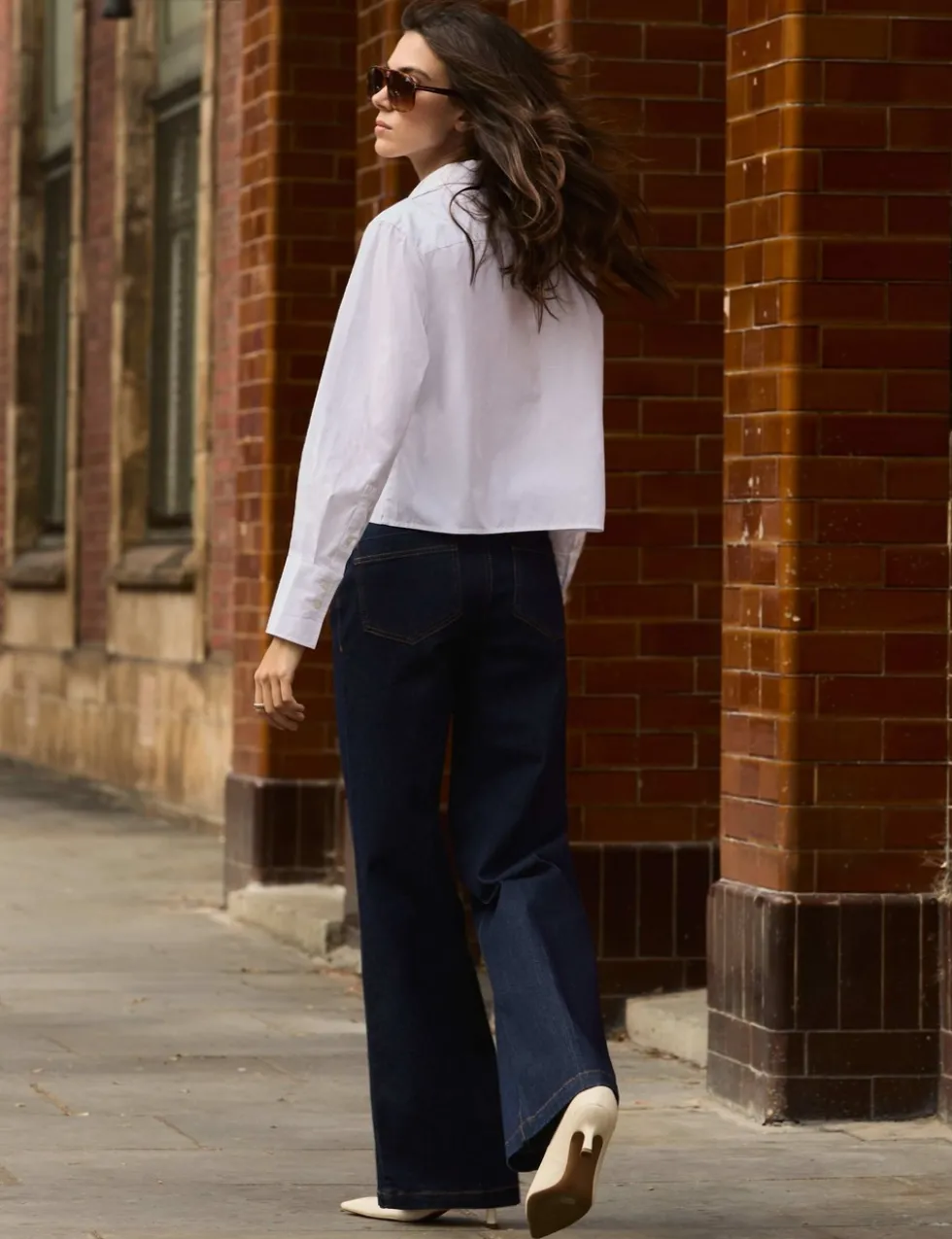 Cotton Rich High Waisted Wide Leg Jeans