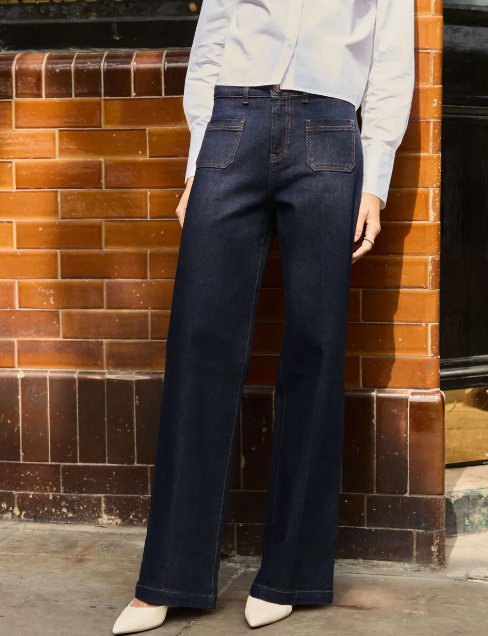 Cotton Rich High Waisted Wide Leg Jeans
