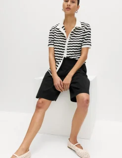 Cotton Rich High Waisted Pleat Front Bermuda Shorts