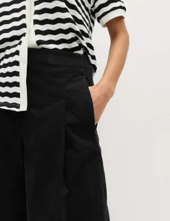Cotton Rich High Waisted Pleat Front Bermuda Shorts