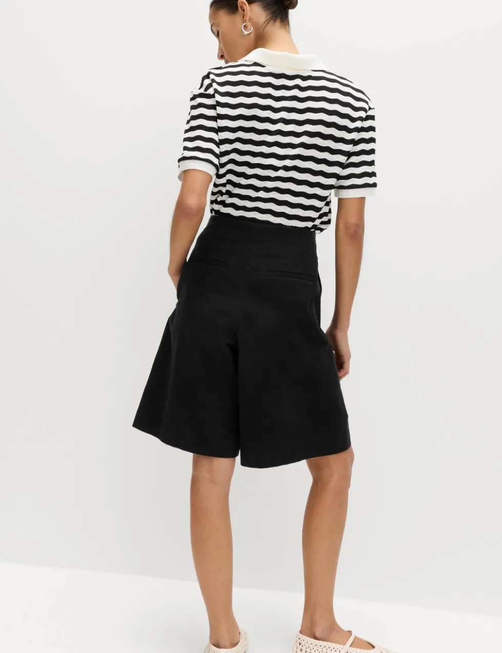 Cotton Rich High Waisted Pleat Front Bermuda Shorts