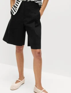 Cotton Rich High Waisted Pleat Front Bermuda Shorts