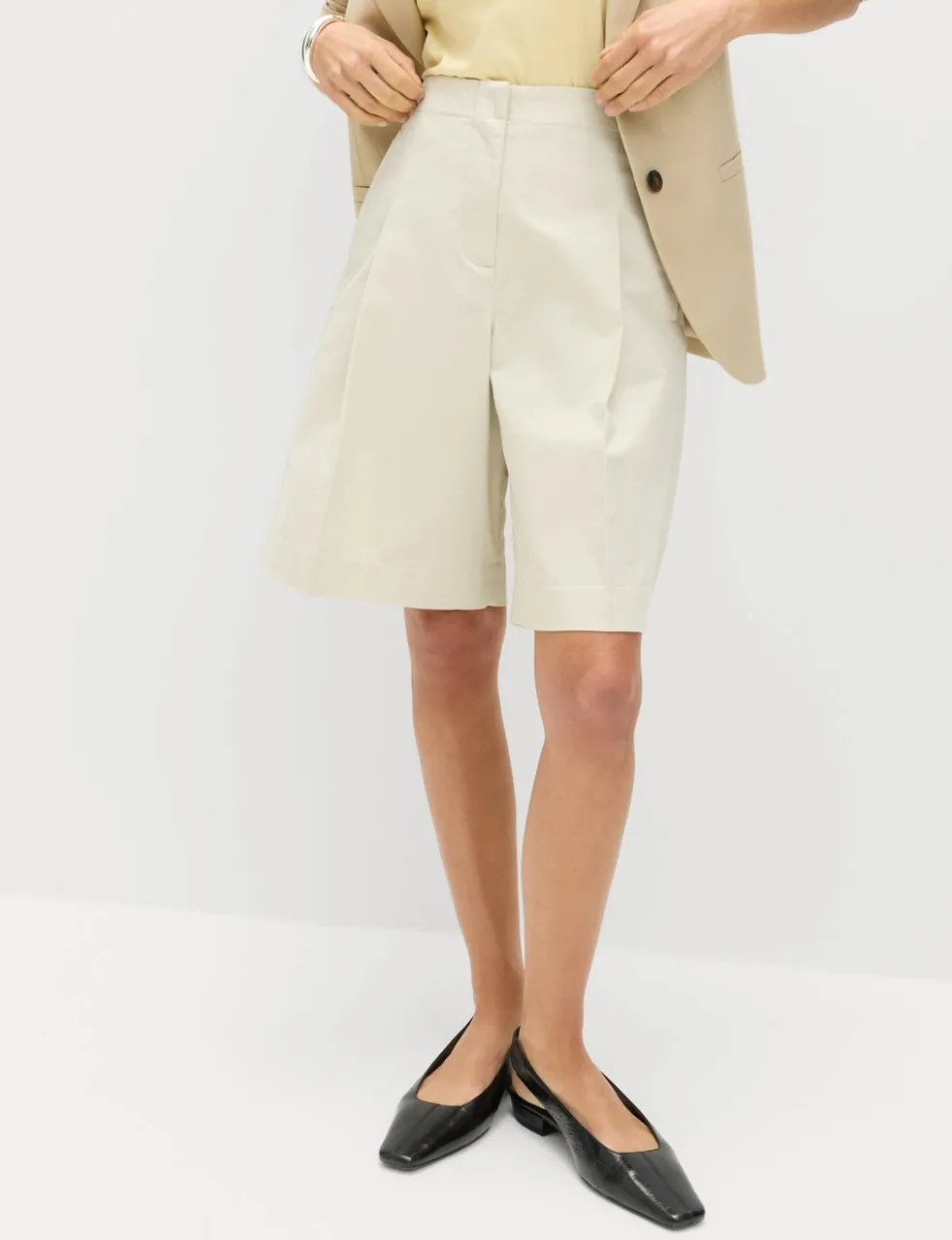 Cotton Rich High Waisted Pleat Front Bermuda Shorts