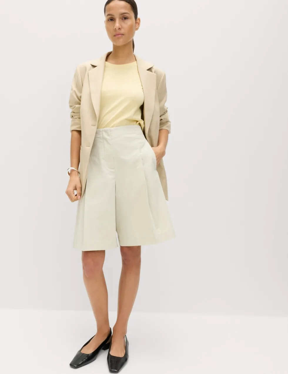 Cotton Rich High Waisted Pleat Front Bermuda Shorts