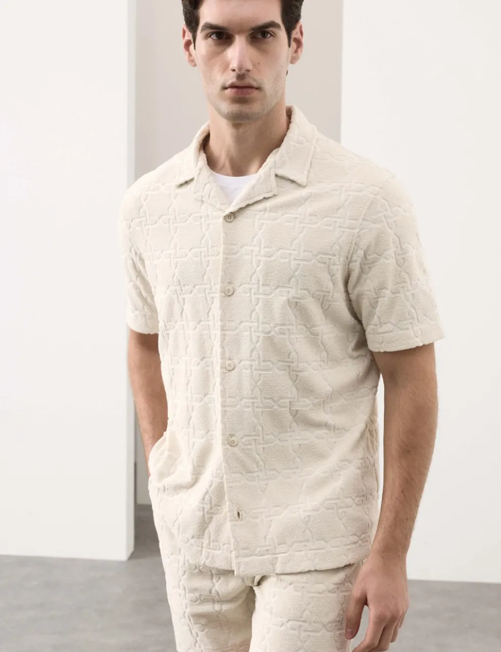Cotton Rich Jacquard Towelling Revere Polo Shirt