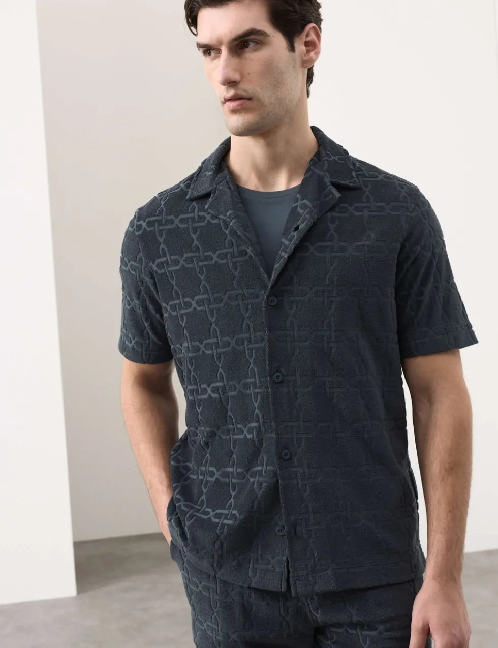 Cotton Rich Jacquard Towelling Revere Polo Shirt