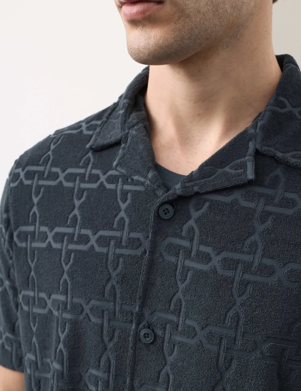 Cotton Rich Jacquard Towelling Revere Polo Shirt