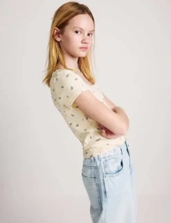 Cotton Rich Lace Trim Fitted Crop T-Shirt (6-16 Yrs)