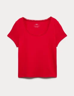 Cotton Rich Lace Trim Fitted Crop T-Shirt (6-16 Yrs)