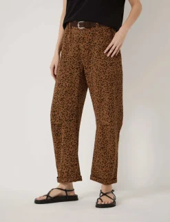 Cotton Rich Leopard Print Barrel Leg Trousers