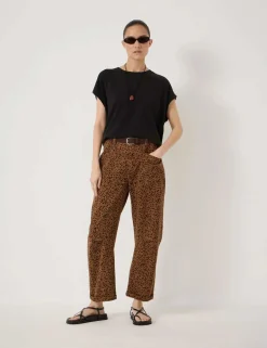 Cotton Rich Leopard Print Barrel Leg Trousers