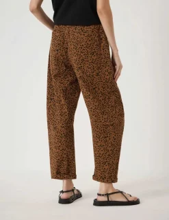 Cotton Rich Leopard Print Barrel Leg Trousers