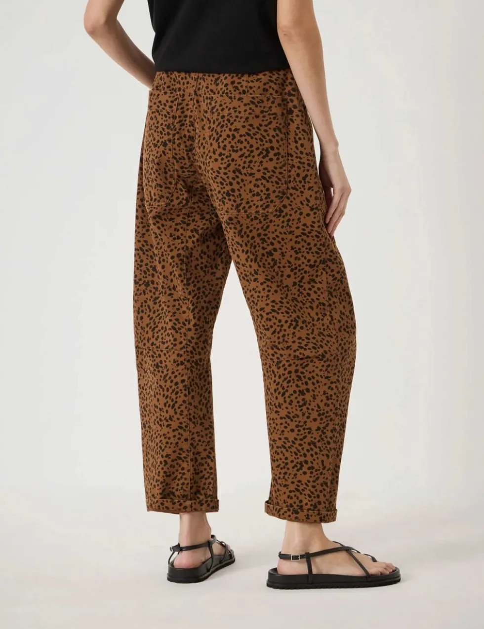 Cotton Rich Leopard Print Barrel Leg Trousers