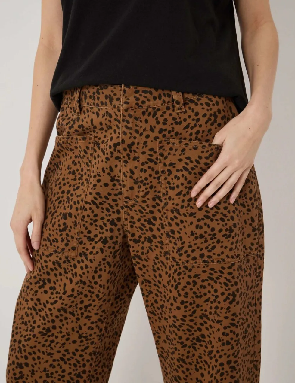 Cotton Rich Leopard Print Barrel Leg Trousers