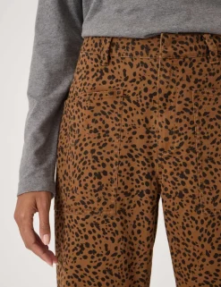 Cotton Rich Leopard Print Barrel Leg Trousers