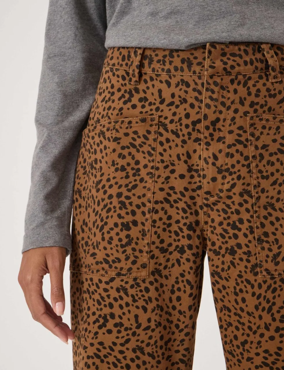 Cotton Rich Leopard Print Barrel Leg Trousers