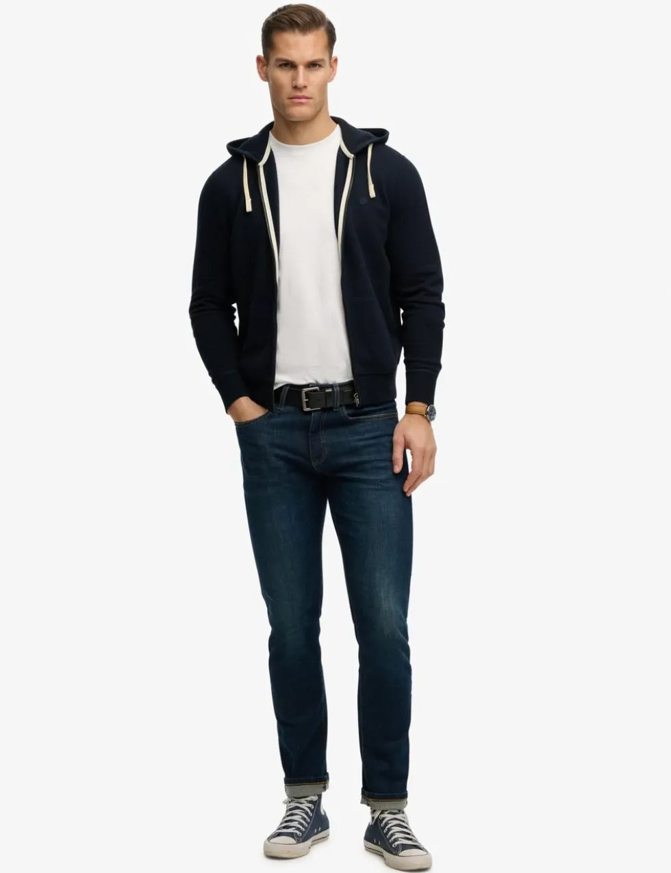 Cotton Rich Logo Embroidery Zip Up Hoodie
