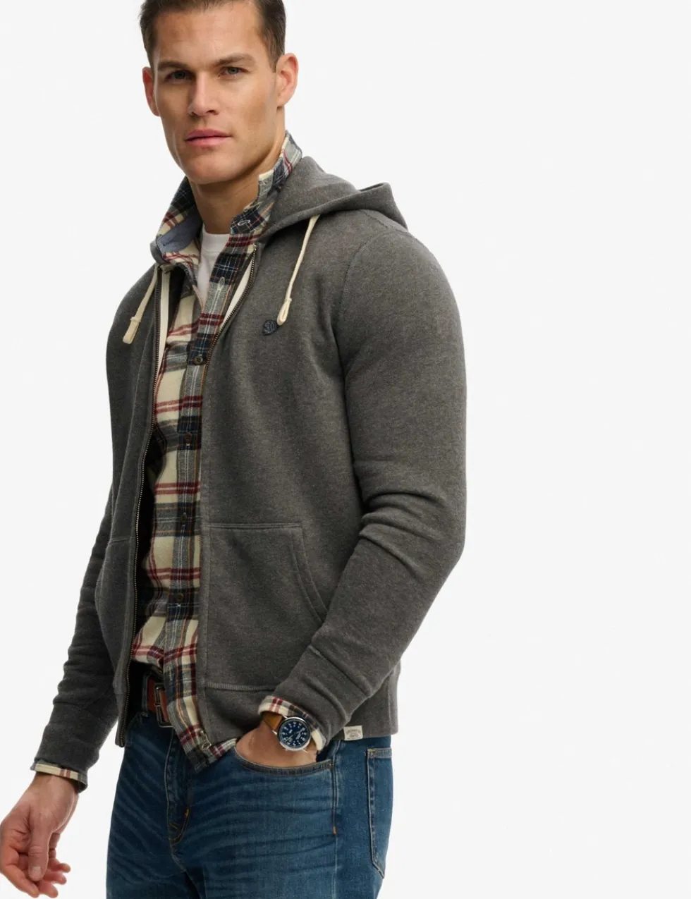 Cotton Rich Logo Embroidery Zip Up Hoodie