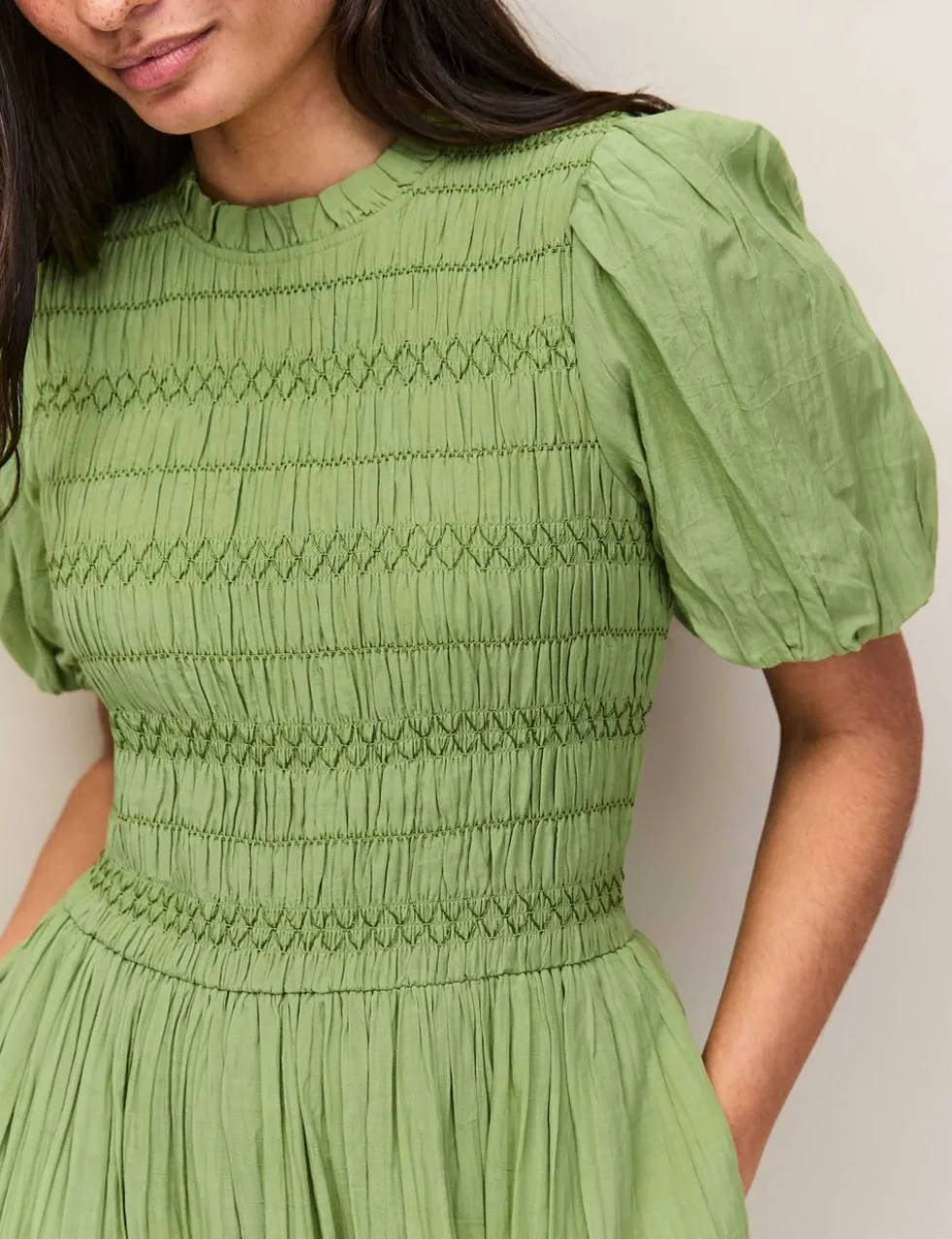 Cotton Rich Midaxi Shirred Dress