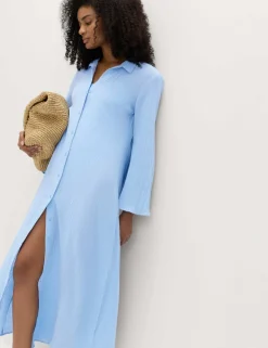 Cotton Rich Midi Shirt Dress with Linen