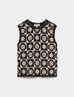 Cotton Rich Monotone Floral Crochet-Inspired Tabard