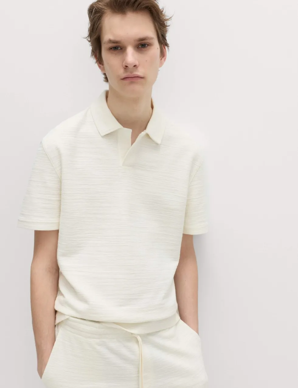 Cotton Rich Notch Neck Boucle Polo Shirt