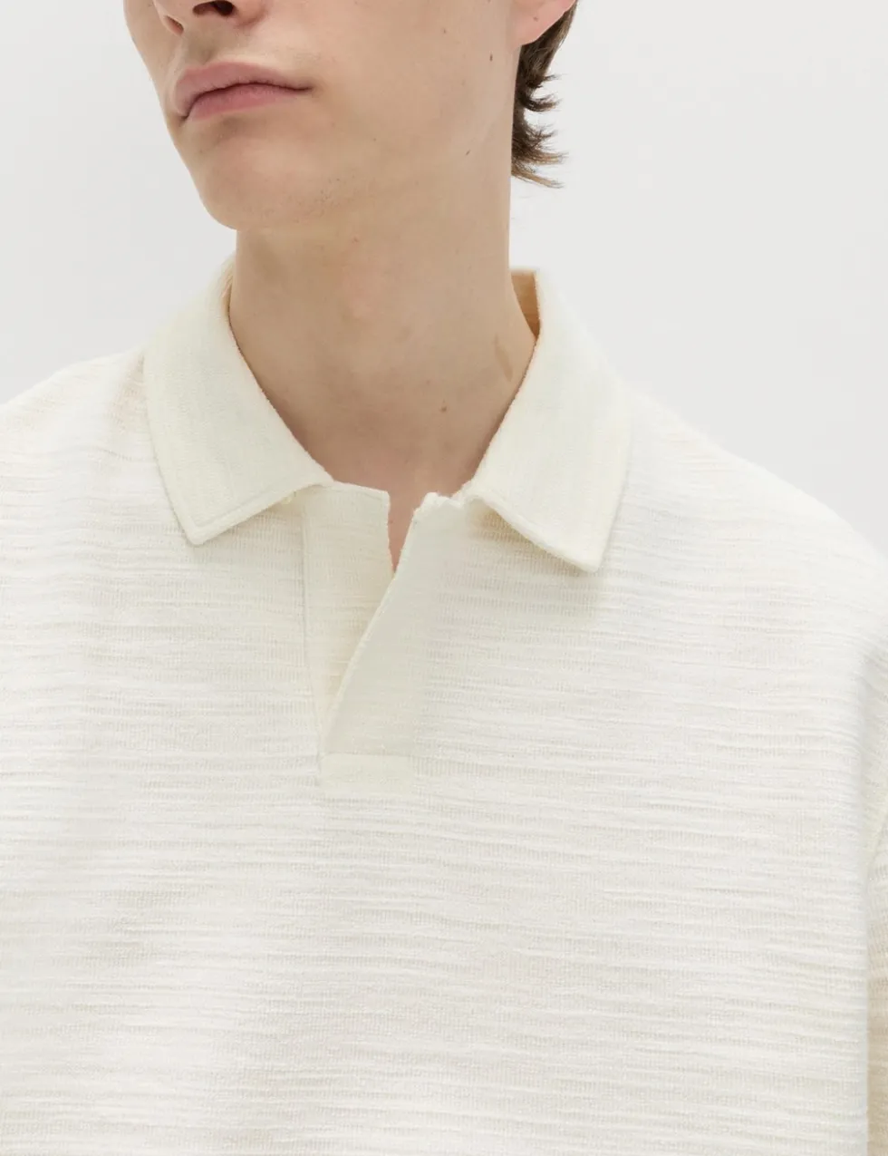Cotton Rich Notch Neck Boucle Polo Shirt