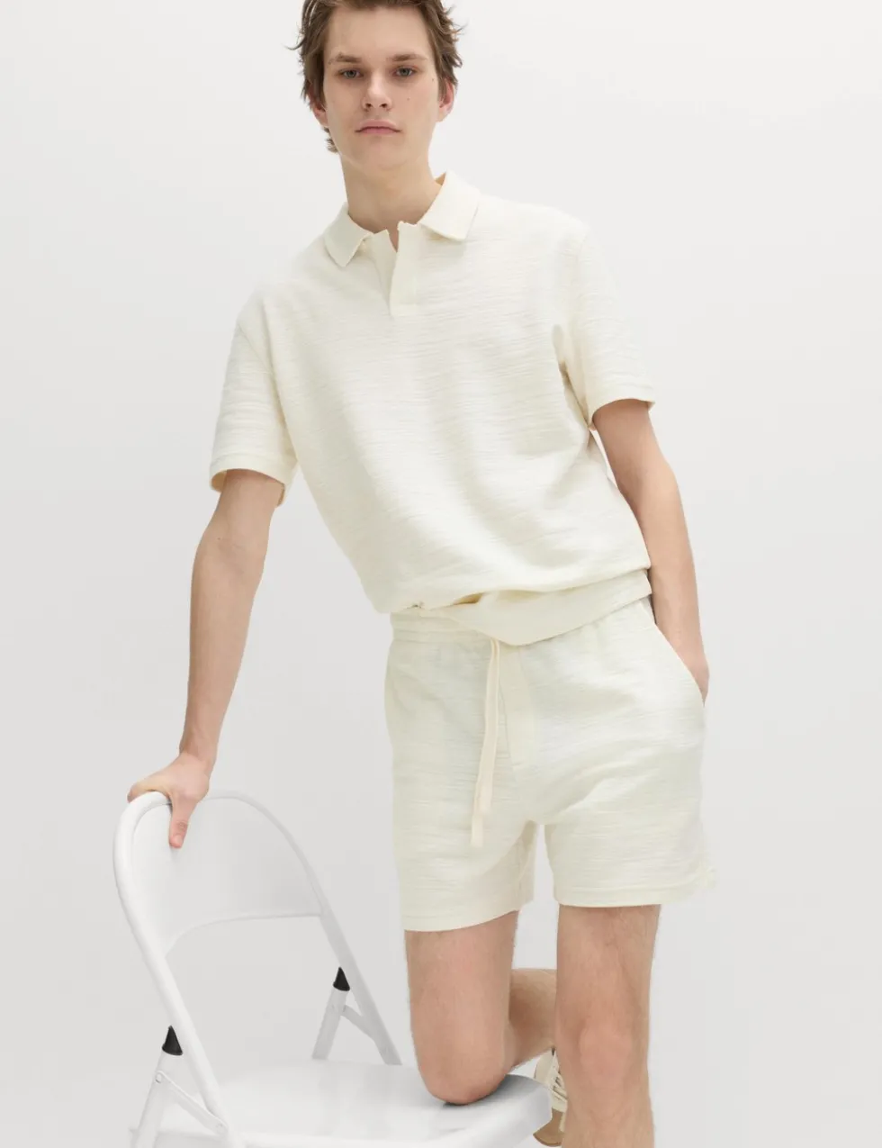 Cotton Rich Notch Neck Boucle Polo Shirt