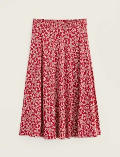 Cotton Rich Orchard Print A-Line Midi Skirt