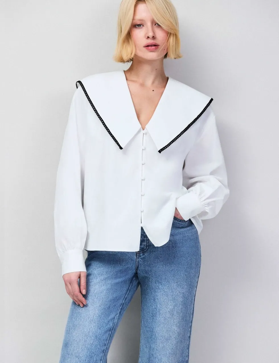 Cotton Rich Oversized Collared Blouse