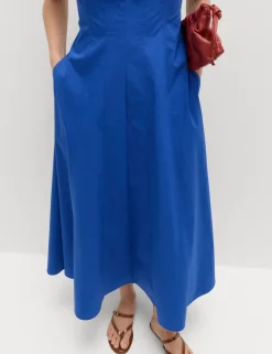 Cotton Rich Panel Midi Waisted Skater Dress