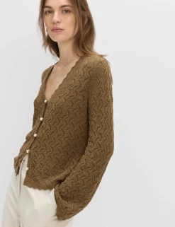 Cotton Rich Pearl Detail Scallop Edge Cardigan