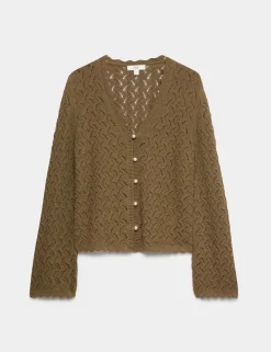 Cotton Rich Pearl Detail Scallop Edge Cardigan