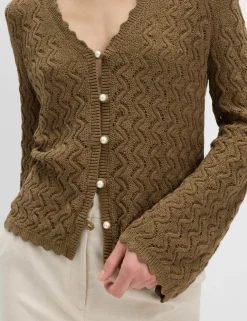 Cotton Rich Pearl Detail Scallop Edge Cardigan