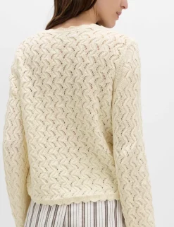 Cotton Rich Pearl Detail Scallop Edge Cardigan