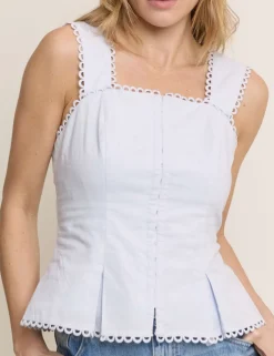 Cotton Rich Peplum Top With Linen
