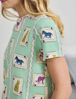 Cotton Rich Playing Card Animals Print Long Pyjama Set