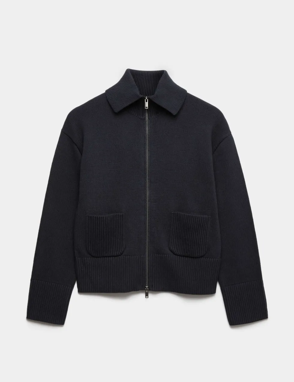 Cotton Rich Pocket Detail Collared Knitted Jacket