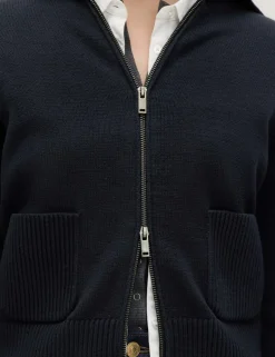 Cotton Rich Pocket Detail Collared Knitted Jacket